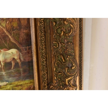 Stado Koni Przy Rzece - Konie Kaczki - Scena Rodzajowa - Obraz Olejny