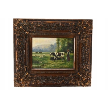 Kobieta ze Stadem Krów Na Pastwisku - Krowy Krowa - Scena Rodzajowa - Obraz