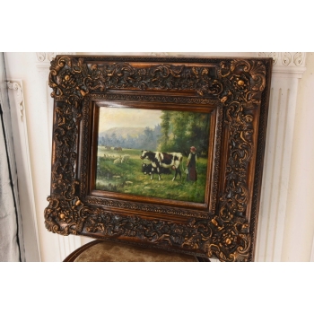 Kobieta ze Stadem Krów Na Pastwisku - Krowy Krowa - Scena Rodzajowa - Obraz