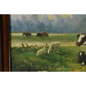 Kobieta ze Stadem Krów Na Pastwisku - Krowy Krowa - Scena Rodzajowa - Obraz