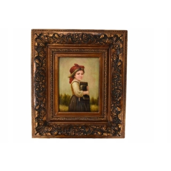 Portret Kobiety w Czerwonej Chuście - Dziewczynka - Obraz Zdobiona Rama