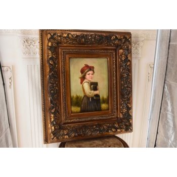 Portret Kobiety w Czerwonej Chuście - Dziewczynka - Obraz Zdobiona Rama