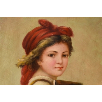 Portret Kobiety w Czerwonej Chuście - Dziewczynka - Obraz Zdobiona Rama