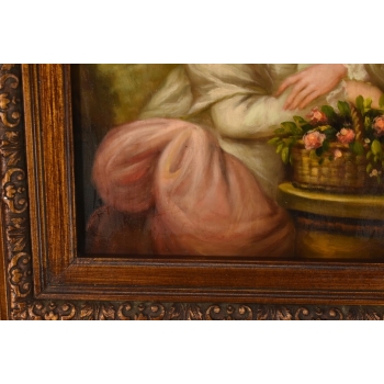 Portret Kobiety z Kwiatami w Koszu - Kobieta - Obraz Olejny Zdobiona Rama