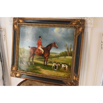 Jeździec Na Koniu z Psami Myśliwskimi - Dżokej - Obraz Olejny Na Płótnie