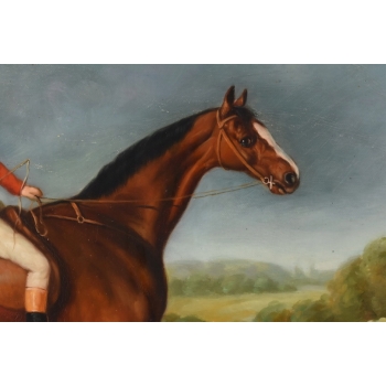 Jeździec Na Koniu z Psami Myśliwskimi - Dżokej - Obraz Olejny Na Płótnie