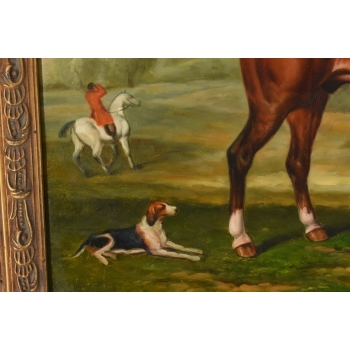 Jeździec Na Koniu z Psami Myśliwskimi - Dżokej - Obraz Olejny Na Płótnie