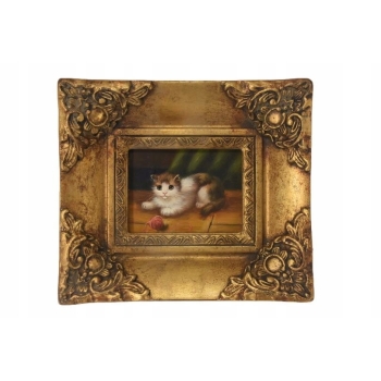 Mały Biało Brązowy Kotek - Kot Kocur - Obraz Olejny - Złota Rama