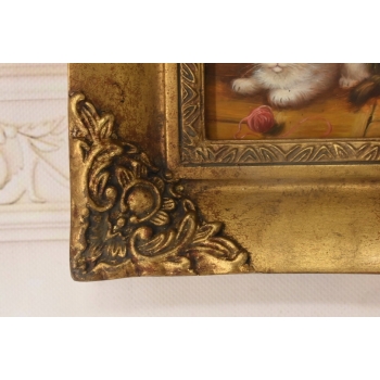 Mały Biało Brązowy Kotek - Kot Kocur - Obraz Olejny - Złota Rama