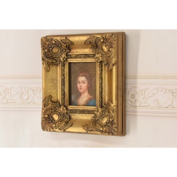 Portret Kobiety Niewiasty w Niebieskiej Sukience - Obraz Olejny Złota Rama