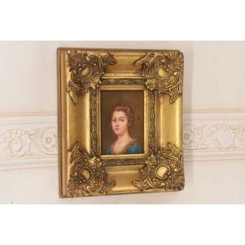 Portret Kobiety Niewiasty w Niebieskiej Sukience - Obraz Olejny Złota Rama