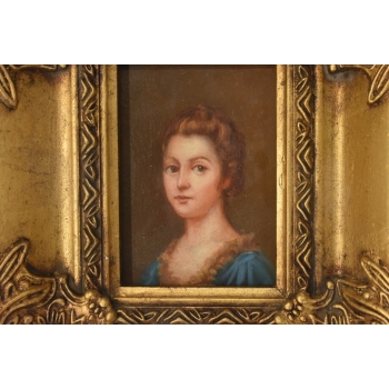 Portret Kobiety Niewiasty w Niebieskiej Sukience - Obraz Olejny Złota Rama