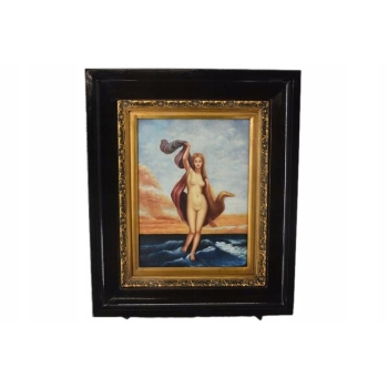 Naga Kobieta Idąca Po Wodzie - Akt Portret - Obraz Olejny Złoto Czarna Rama