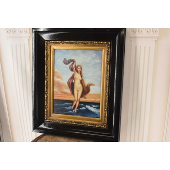 Naga Kobieta Idąca Po Wodzie - Akt Portret - Obraz Olejny Złoto Czarna Rama