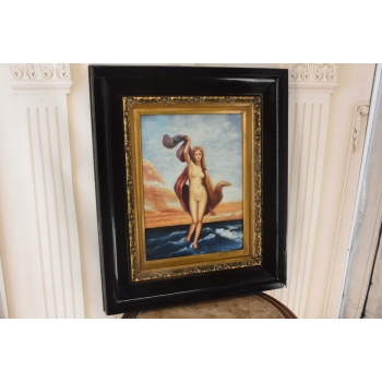 Naga Kobieta Idąca Po Wodzie - Akt Portret - Obraz Olejny Złoto Czarna Rama