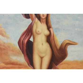 Naga Kobieta Idąca Po Wodzie - Akt Portret - Obraz Olejny Złoto Czarna Rama