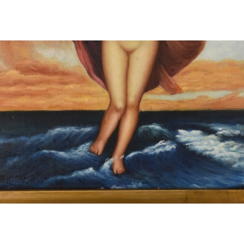 Naga Kobieta Idąca Po Wodzie - Akt Portret - Obraz Olejny Złoto Czarna Rama