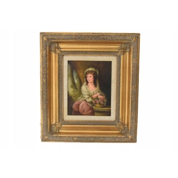 Portret Kobiety z Koszem Kwiatów - Kobieta - Obraz Olejny - Złota Rama