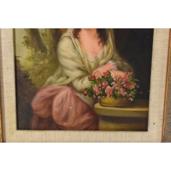 Portret Kobiety z Koszem Kwiatów - Kobieta - Obraz Olejny - Złota Rama