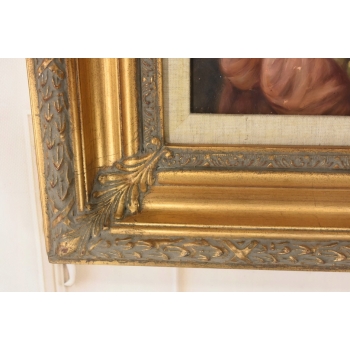 Portret Kobiety z Koszem Kwiatów - Kobieta - Obraz Olejny - Złota Rama