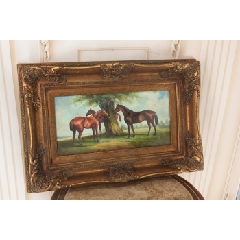 Konie Na Pastwisku - Koniki Przy Drzewie - Koń Scena Rodzajowa Obraz Olejny