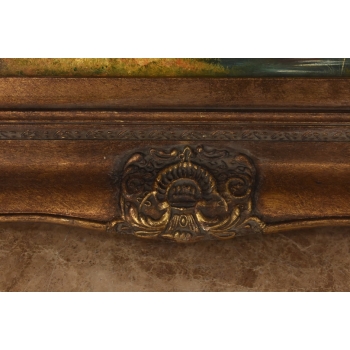 Stado Koni Przy Stajni - Konie Koniki - Koń Scena Rodzajowa Obraz Olejny