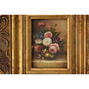 Kwiaty w Wazonie - Martwa Natura - Kwiat - Obraz Olejny Złota Zdobiona Rama