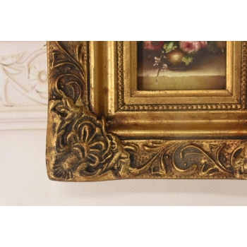 Kwiaty w Wazonie - Martwa Natura - Kwiat - Obraz Olejny Złota Zdobiona Rama