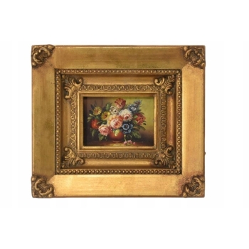 Kwiaty w Wazonie - Martwa Natura - Kwiat - Obraz Olejny Złota Zdobiona Rama