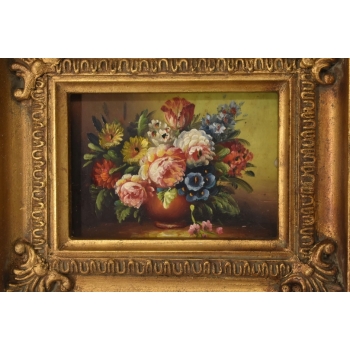 Kwiaty w Wazonie - Martwa Natura - Kwiat - Obraz Olejny Złota Zdobiona Rama