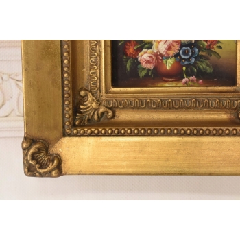 Kwiaty w Wazonie - Martwa Natura - Kwiat - Obraz Olejny Złota Zdobiona Rama