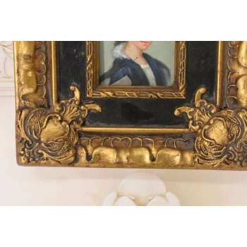 Portret Kobiety w Czerwonym Kapeluszu - Obraz Olejny Złoto Czarna Rama