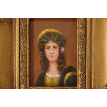 Portret Kobiety w Kręconych Włosach - Obraz Olejny Złota Zdobiona Rama