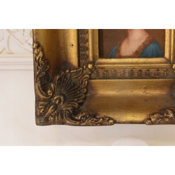 Portret Kobiety w Niebieskiej Sukience - Obraz Olejny - Złota Zdobiona Rama