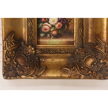 Kolorowe Kwiaty w Wazonie - Martwa Natura Obraz Olejny Złota Zdobiona Rama