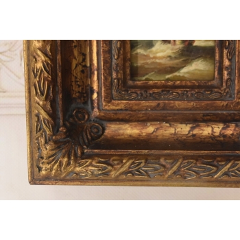 Okręt Na Wzburzonym Morzu - Statek Łódź - Obraz Marynistyczny - Złota Rama