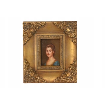 Portret Kobiety - Dama w Sukni - Obraz Olejny - Złota Zdobiona Rama