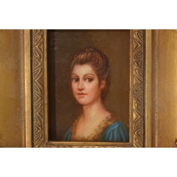 Portret Kobiety - Dama w Sukni - Obraz Olejny - Złota Zdobiona Rama