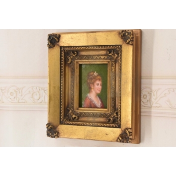 Portret Kobiety Arystokratka w Sukni - Obraz Olejny - Złota Zdobiona Rama