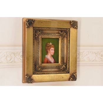 Portret Kobiety Arystokratka w Sukni - Obraz Olejny - Złota Zdobiona Rama