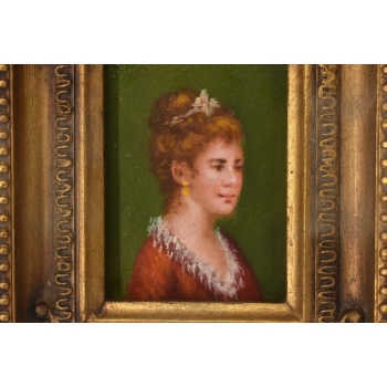 Portret Kobiety Arystokratka w Sukni - Obraz Olejny - Złota Zdobiona Rama