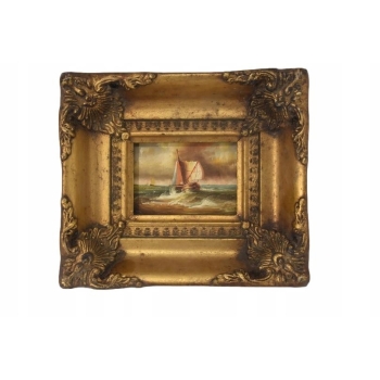 Okręt w Czasie Sztormu - Statek Łódź - Obraz Marynistyczny - Złota Rama