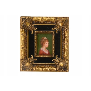 Portret Kobiety Arystokratka w Sukni - Obraz Olejny - Złoto Czarna Rama