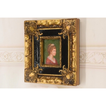 Portret Kobiety Arystokratka w Sukni - Obraz Olejny - Złoto Czarna Rama