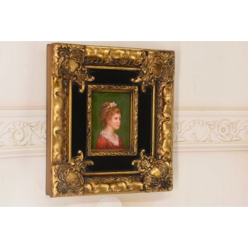 Portret Kobiety Arystokratka w Sukni - Obraz Olejny - Złoto Czarna Rama