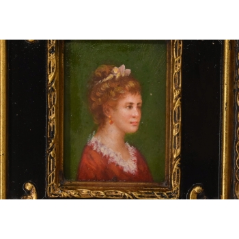 Portret Kobiety Arystokratka w Sukni - Obraz Olejny - Złoto Czarna Rama