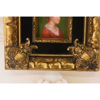 Portret Kobiety Arystokratka w Sukni - Obraz Olejny - Złoto Czarna Rama