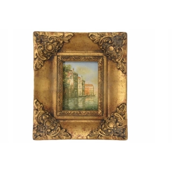 Wenecja - Włoski Pejzaż - Obraz Olejny - Złota Zdobiona Rama