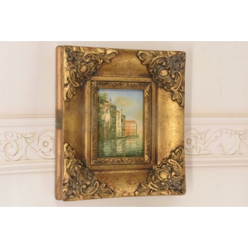 Wenecja - Włoski Pejzaż - Obraz Olejny - Złota Zdobiona Rama