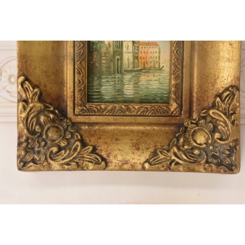 Wenecja - Włoski Pejzaż - Obraz Olejny - Złota Zdobiona Rama